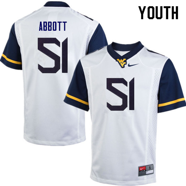 NCAA Youth Jake Abbott West Virginia Mountaineers White #51 Nike Stitched Football College Authentic Jersey ZM23B84AZ
